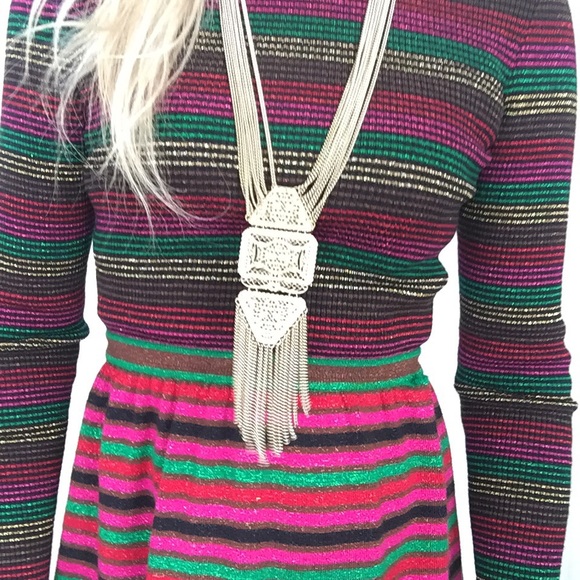 ❤️SOLD ❤️Vintage Maxie Dress Striped FittedMetalli - Picture 5 of 8